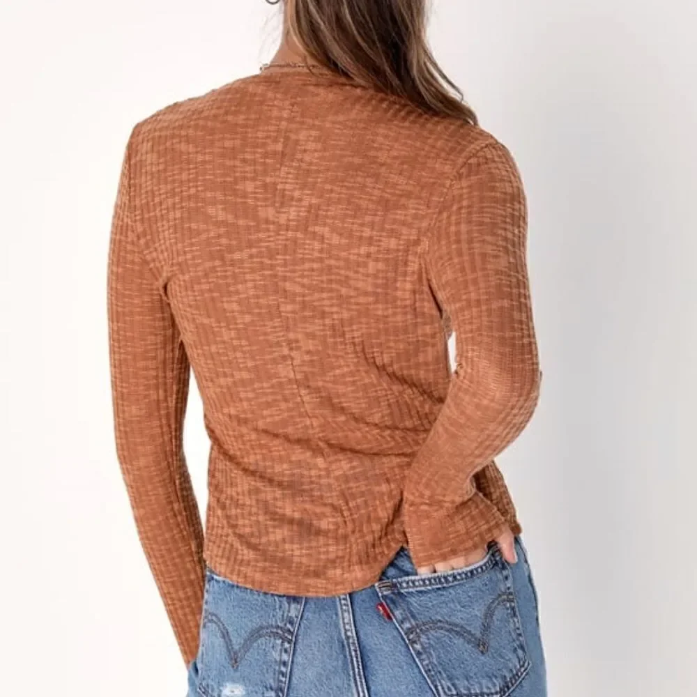 NWT Free People Brown Ribbed Knit Long Sleeve Layering Top M